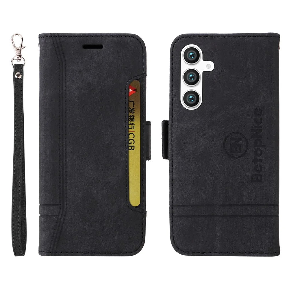 BETOPNICE 001 For Samsung Galaxy S23 FE TPU + PU Leather Phone Case Shockproof Stand Wallet Cover - Black - 1
