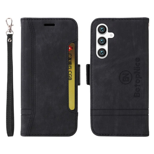 BETOPNICE 001 For Samsung Galaxy S23 FE TPU + PU Leather Phone Case Shockproof Stand Wallet Cover - Black - 1