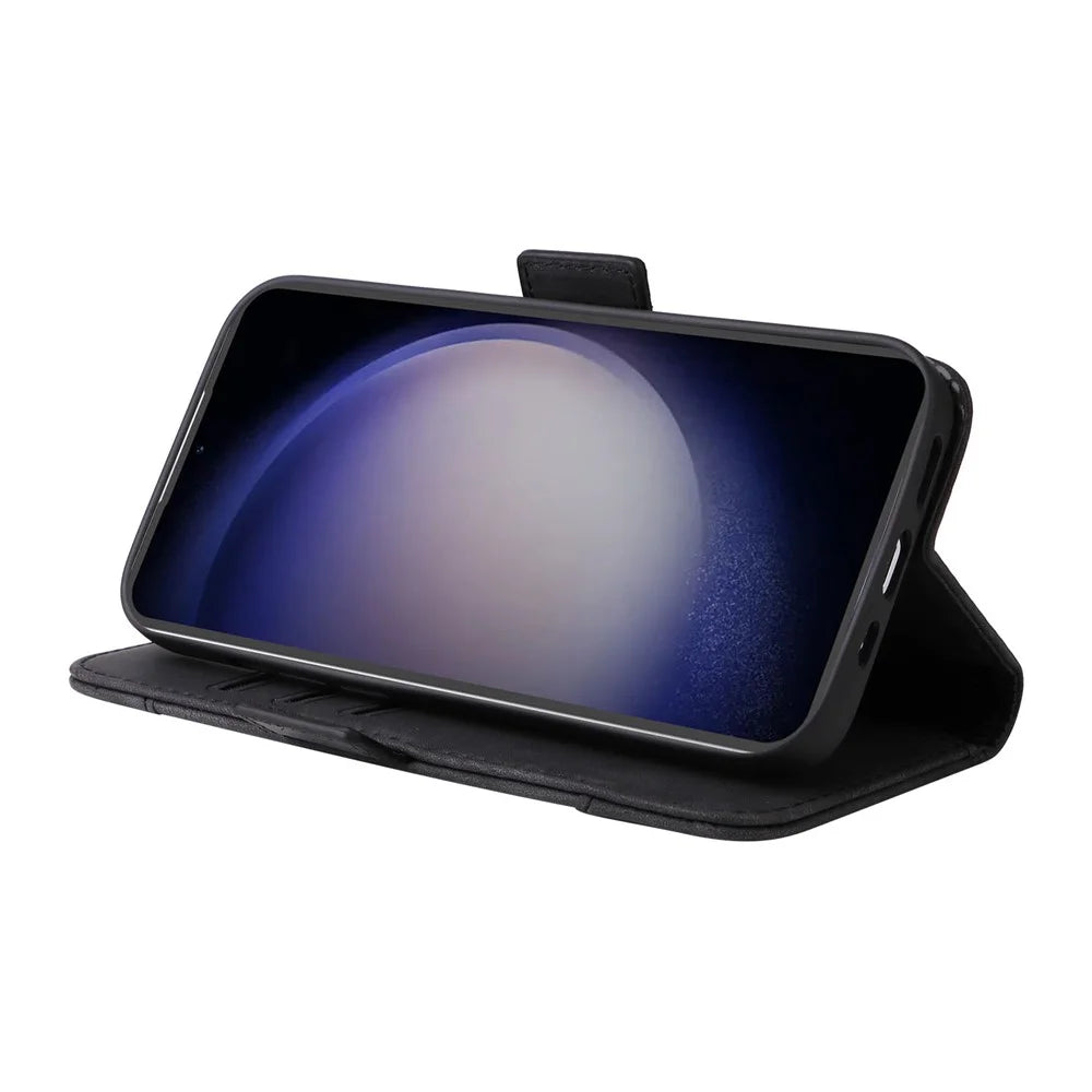 BETOPNICE 001 For Samsung Galaxy S23 FE TPU + PU Leather Phone Case Shockproof Stand Wallet Cover - Black - 3