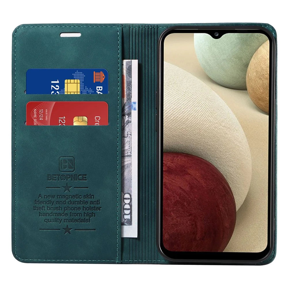 BETOPNICE 003 For Samsung Galaxy A12 / M12 / F12 PU Leather Flip Cover Stand Phone Case RFID Blocking Wallet - Green - 2
