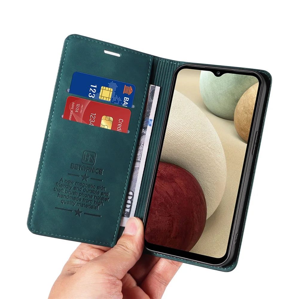 BETOPNICE 003 For Samsung Galaxy A12 / M12 / F12 PU Leather Flip Cover Stand Phone Case RFID Blocking Wallet - Green - 6