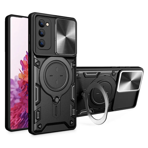 Kickstand Case for Samsung Galaxy S20 FE / S20 FE 5G / S20 FE 2022 / S20 Lite , Slide Camera Lid PC+TPU Phone Cover - Black - 1