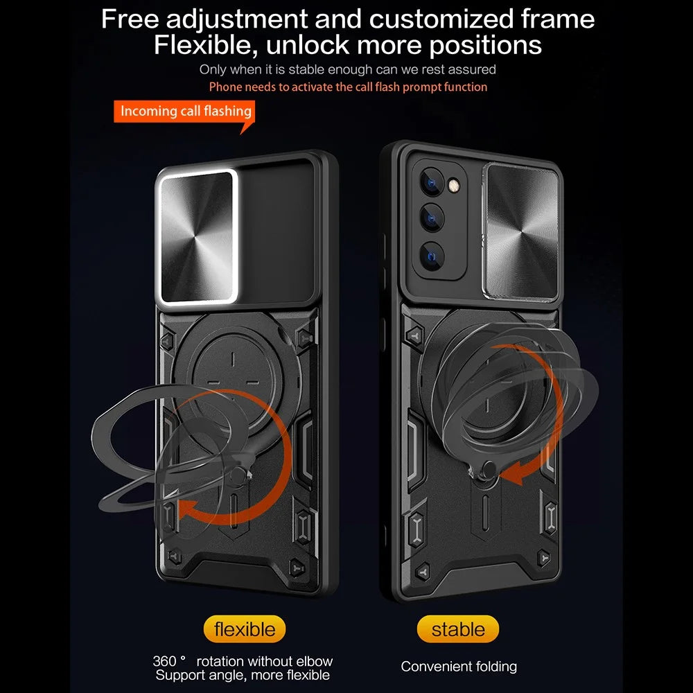 Kickstand Case for Samsung Galaxy S20 FE / S20 FE 5G / S20 FE 2022 / S20 Lite , Slide Camera Lid PC+TPU Phone Cover - Black - 3