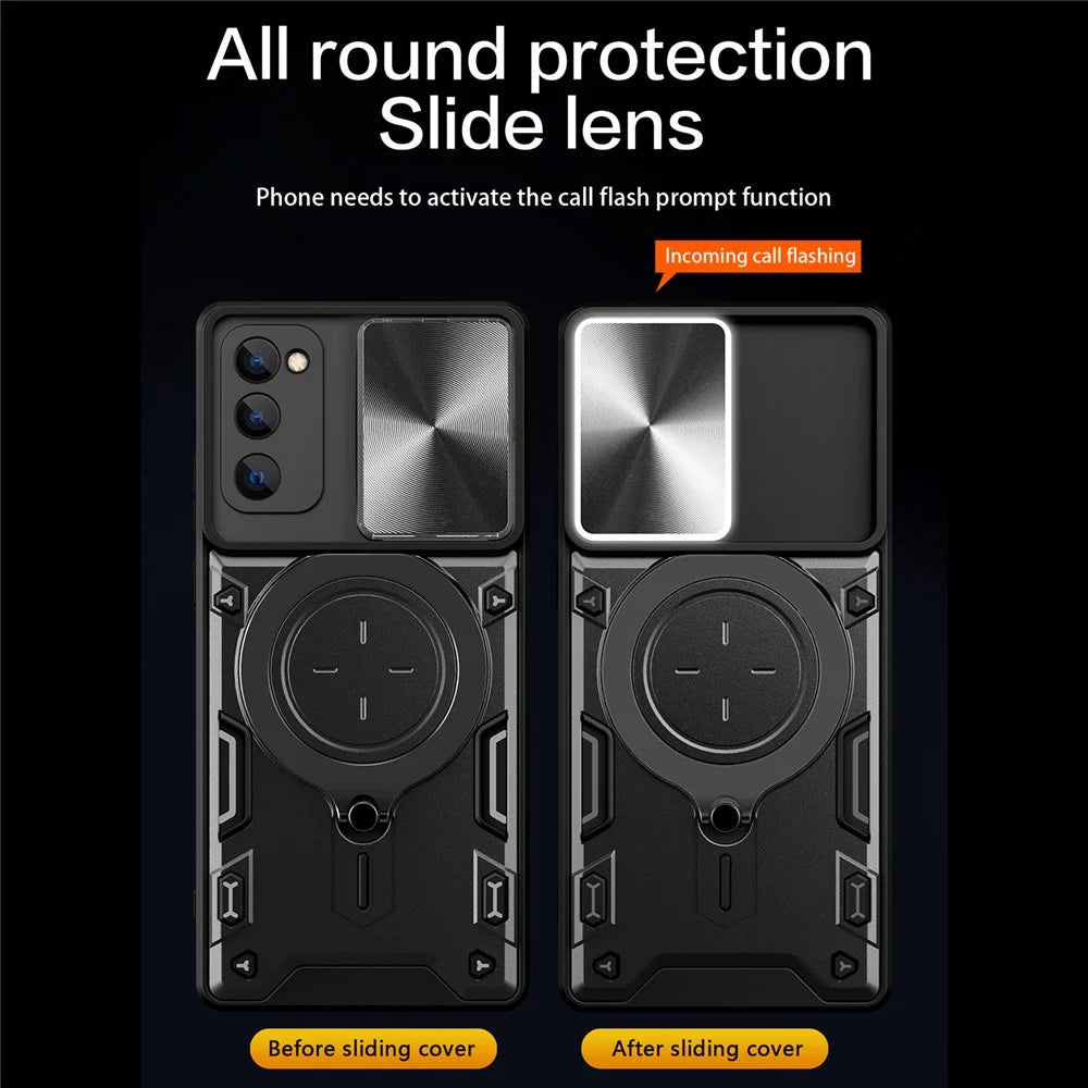 Kickstand Case for Samsung Galaxy S20 FE / S20 FE 5G / S20 FE 2022 / S20 Lite , Slide Camera Lid PC+TPU Phone Cover - Black - 4