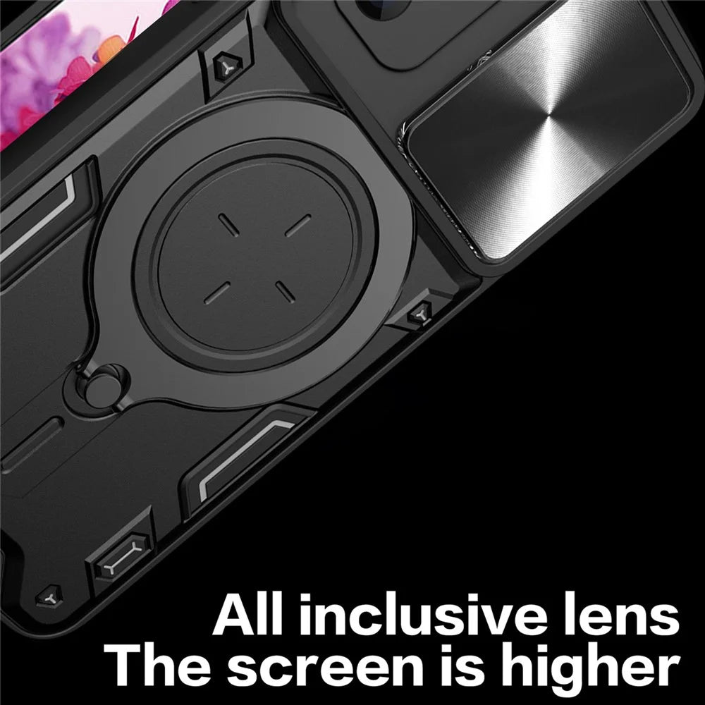Kickstand Case for Samsung Galaxy S20 FE / S20 FE 5G / S20 FE 2022 / S20 Lite , Slide Camera Lid PC+TPU Phone Cover - Black - 6