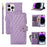 For iPhone 15 Pro Max Phone Case Zipper Pocket Splicing Style PU Leather Phone Cover with Multiple Card Slots - Purple - 1