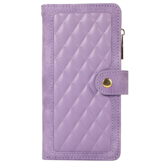 For iPhone 15 Pro Max Phone Case Zipper Pocket Splicing Style PU Leather Phone Cover with Multiple Card Slots - Purple - 6