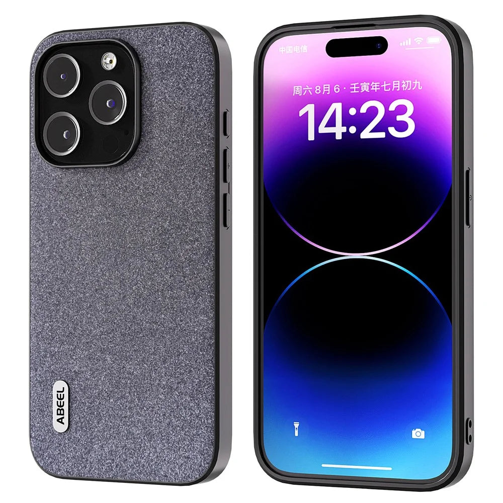 ABEEL For iPhone 14 Pro Glitter Phone Case PU Leather Coated TPU Anti-scratch Cover - Black - 1