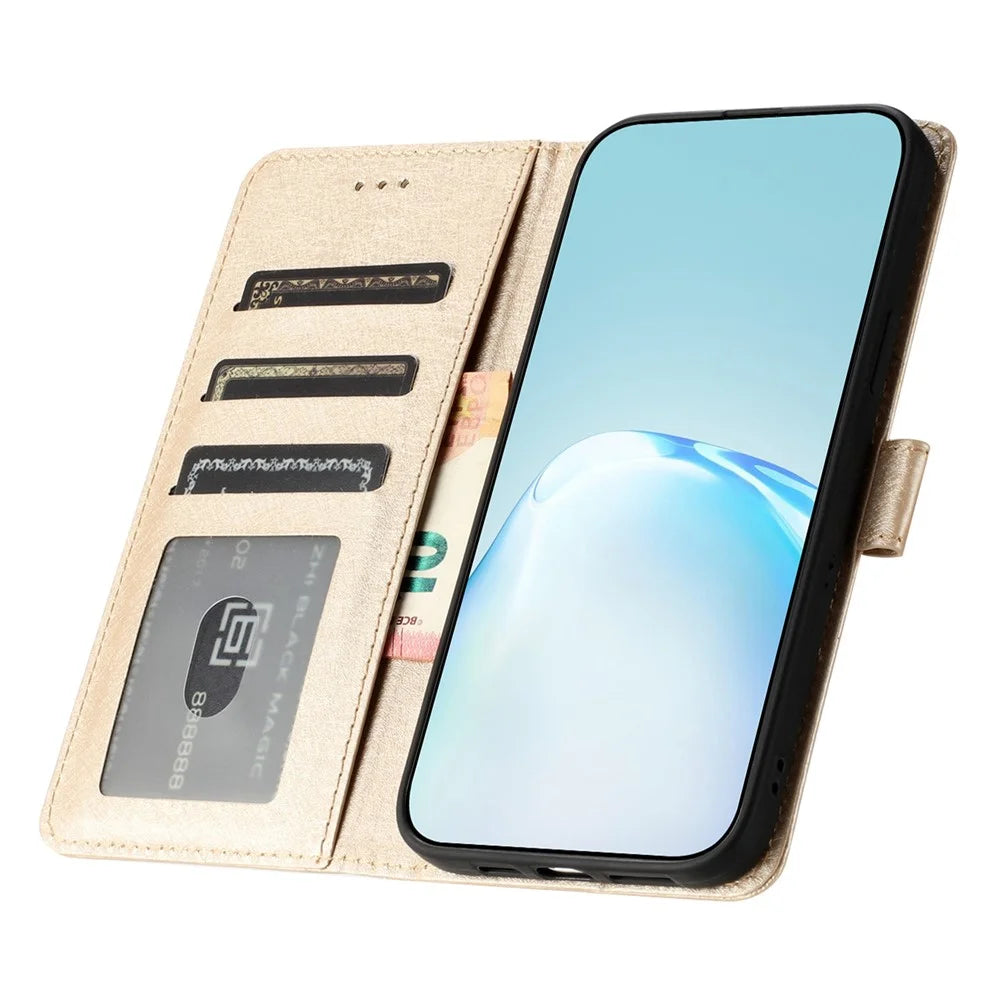 Magnetic Clasp Case for Samsung Galaxy A41 (Global Version) Silk Texture Leather Wallet Stand Shell with Hand Strap - Gold - 2