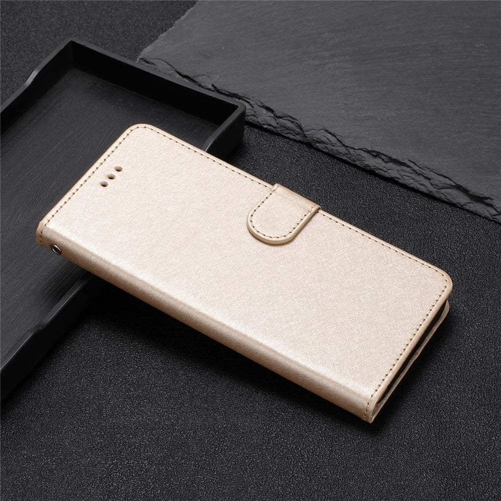 Magnetic Clasp Case for Samsung Galaxy A41 (Global Version) Silk Texture Leather Wallet Stand Shell with Hand Strap - Gold - 6
