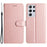 Impact Resistant Case for Samsung Galaxy S21 Ultra 5G Silk Texture Leather Wallet Stand Shell with Hand Strap - Rose Gold - 1
