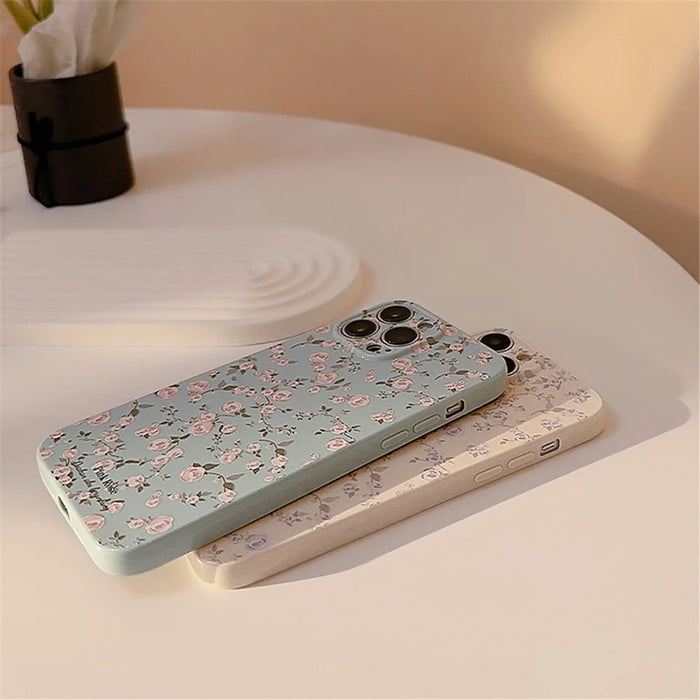 For iPhone 13 Pro Max Protective Phone Case Retro Flower Pattern Soft TPU Phone Back Cover - Beige - 4