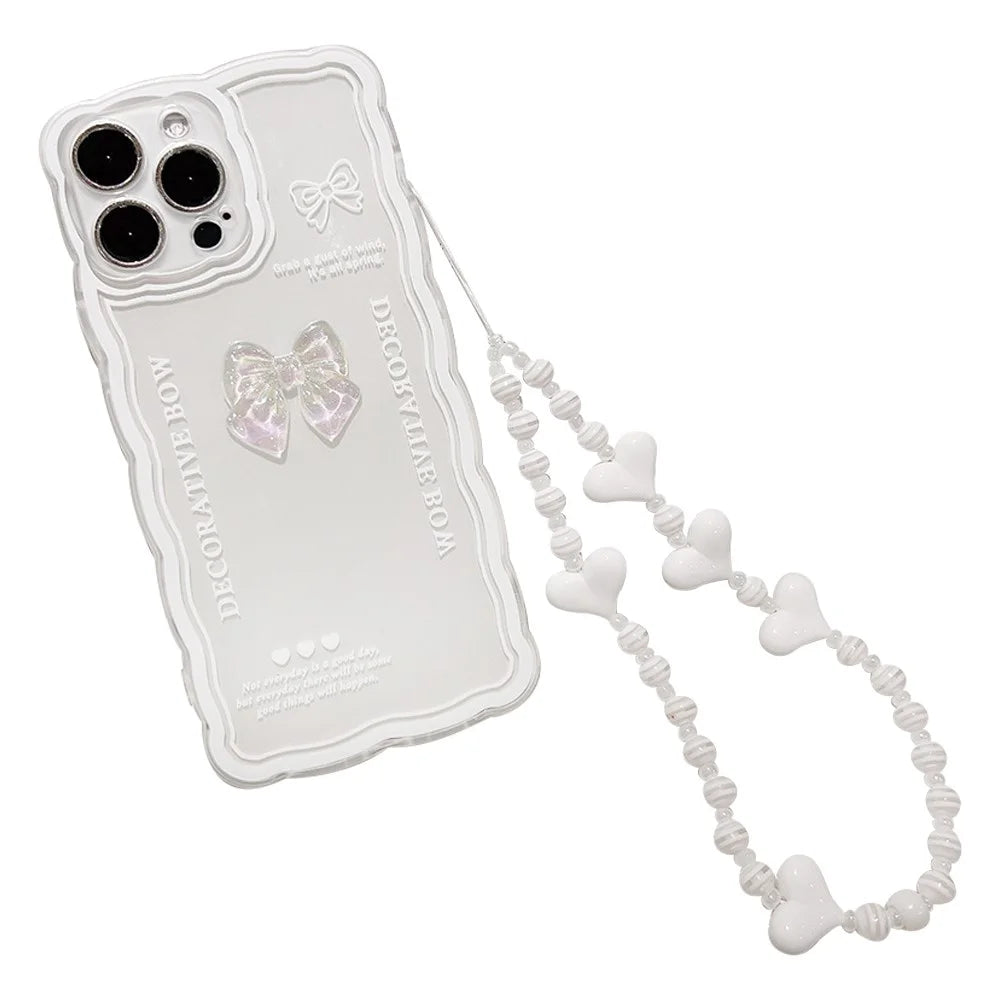 Crystal Clear Phone Case for iPhone 12 Pro , Flexible TPU Phone Cover Bowknot Decor Shell with Wrist Strap - 1