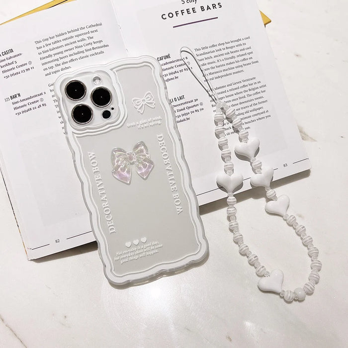 Crystal Clear Phone Case for iPhone 12 Pro , Flexible TPU Phone Cover Bowknot Decor Shell with Wrist Strap - 5