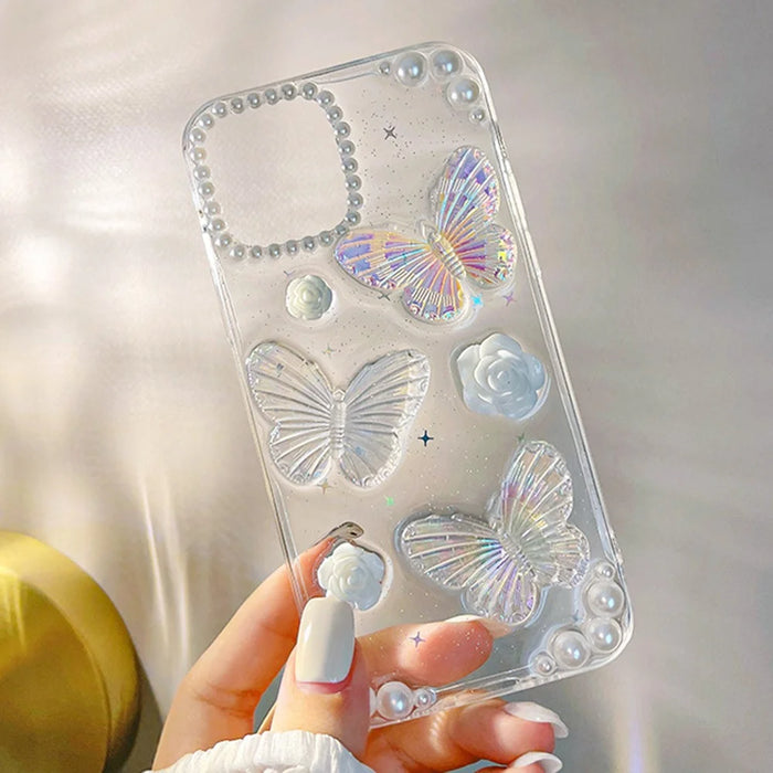 TPU Phone Case for iPhone 12 / 12 Pro , 3D Butterfly Flower Decor Transparent Phone Cover - 3
