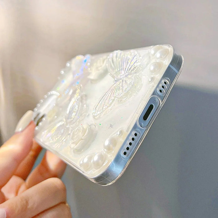 TPU Phone Case for iPhone 12 / 12 Pro , 3D Butterfly Flower Decor Transparent Phone Cover - 5
