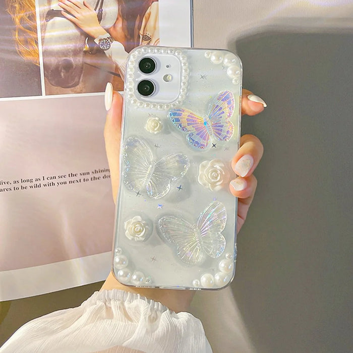 TPU Phone Case for iPhone 12 / 12 Pro , 3D Butterfly Flower Decor Transparent Phone Cover - 6