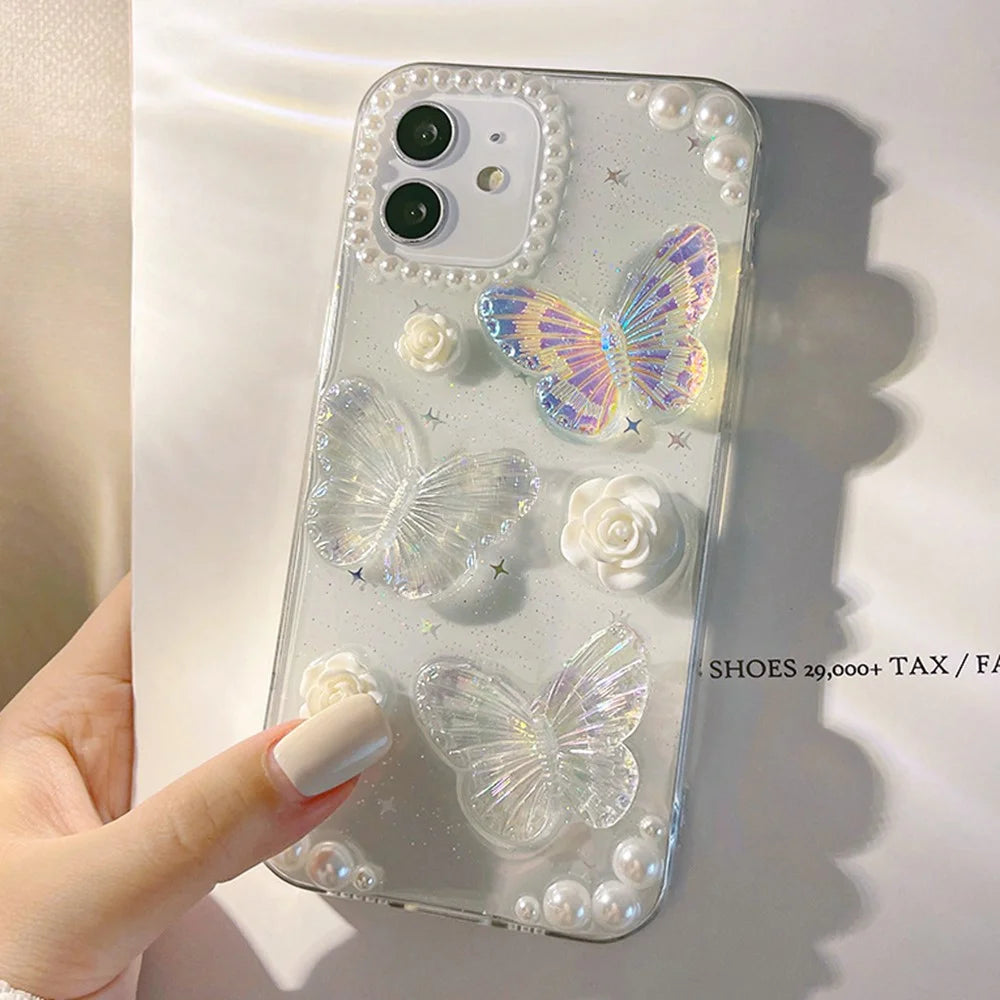 Protective Phone Cover for iPhone 12 mini , 3D Butterfly Flower Decor TPU Phone Back Case - 2
