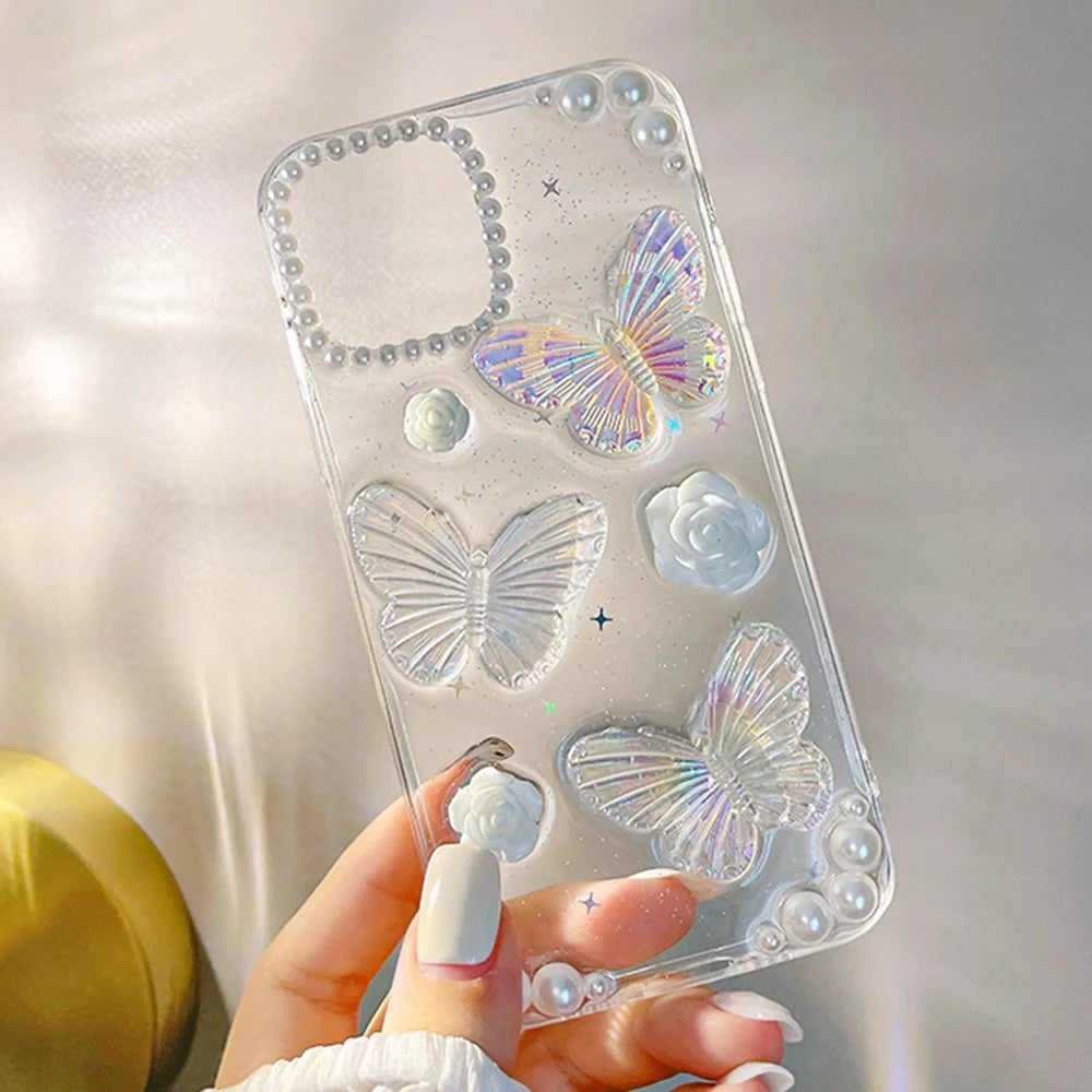 Protective Phone Cover for iPhone 12 mini , 3D Butterfly Flower Decor TPU Phone Back Case - 3