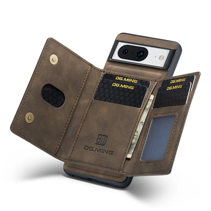 DG.MING M2 Series for Google Pixel 8 Magnetic Detachable Back Cover Leather Coated PC+TPU Kickstand Wallet Phone Case - Coffee - 2