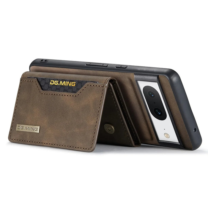 DG.MING M2 Series for Google Pixel 8 Magnetic Detachable Back Cover Leather Coated PC+TPU Kickstand Wallet Phone Case - Coffee - 3