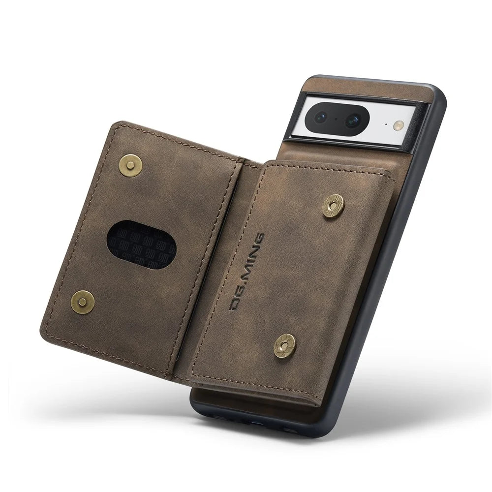 DG.MING M2 Series for Google Pixel 8 Magnetic Detachable Back Cover Leather Coated PC+TPU Kickstand Wallet Phone Case - Coffee - 4