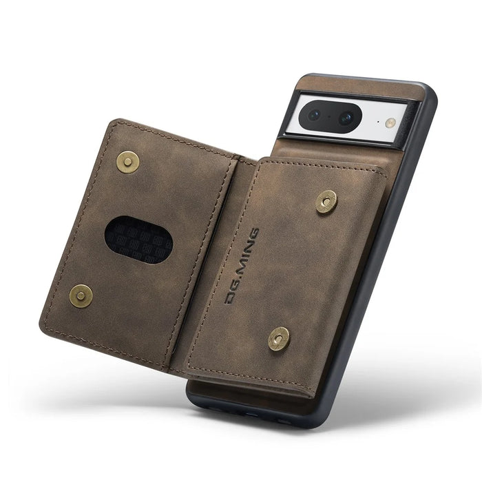 DG.MING M2 Series for Google Pixel 8 Magnetic Detachable Back Cover Leather Coated PC+TPU Kickstand Wallet Phone Case - Coffee - 4