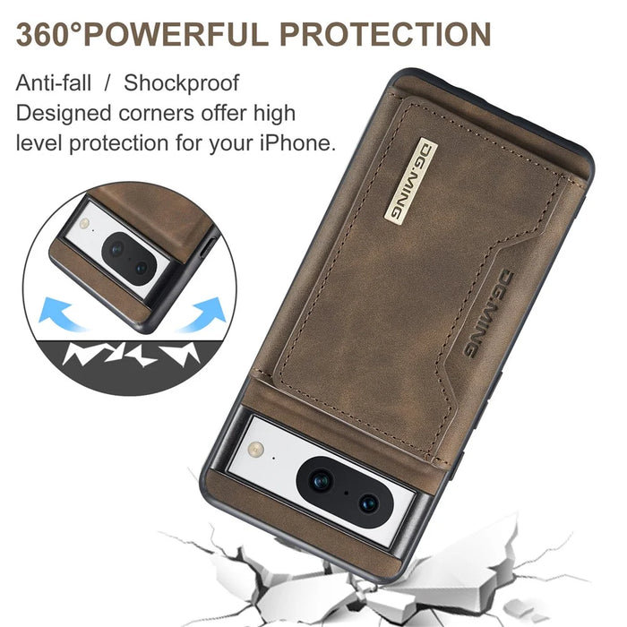 DG.MING M2 Series for Google Pixel 8 Magnetic Detachable Back Cover Leather Coated PC+TPU Kickstand Wallet Phone Case - Coffee - 7