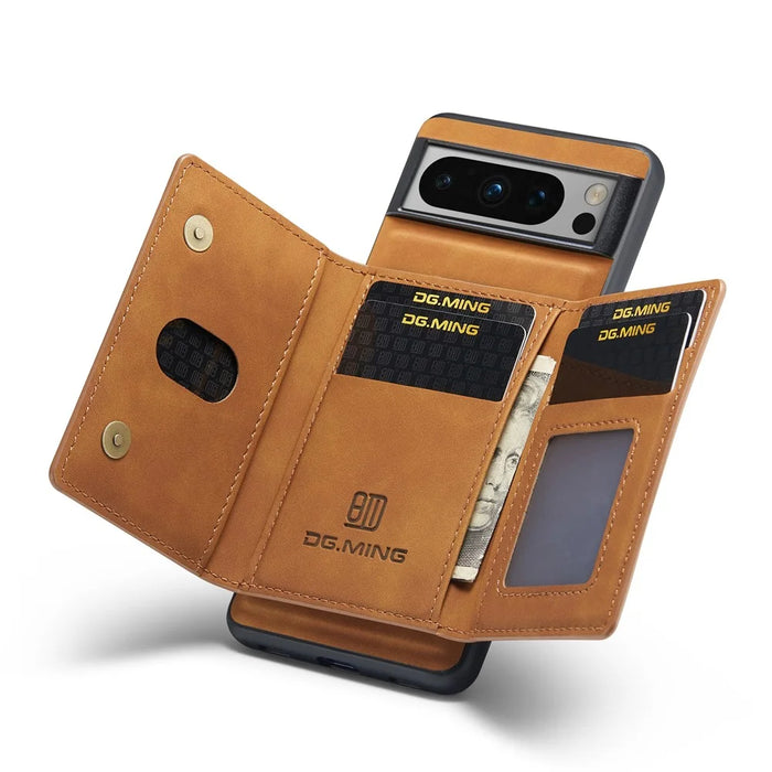 DG.MING M2 Series for Google Pixel 8 Pro Leather Coated PC+TPU Magnetic Detachable Back Cover Kickstand Wallet Phone Case - Brown - 2