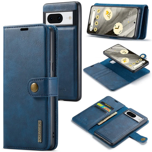 DG.MING For Google Pixel 8 Detachable Magnetic Phone Case Drop Proof Split Leather Wallet Stand Cover - Blue - 1