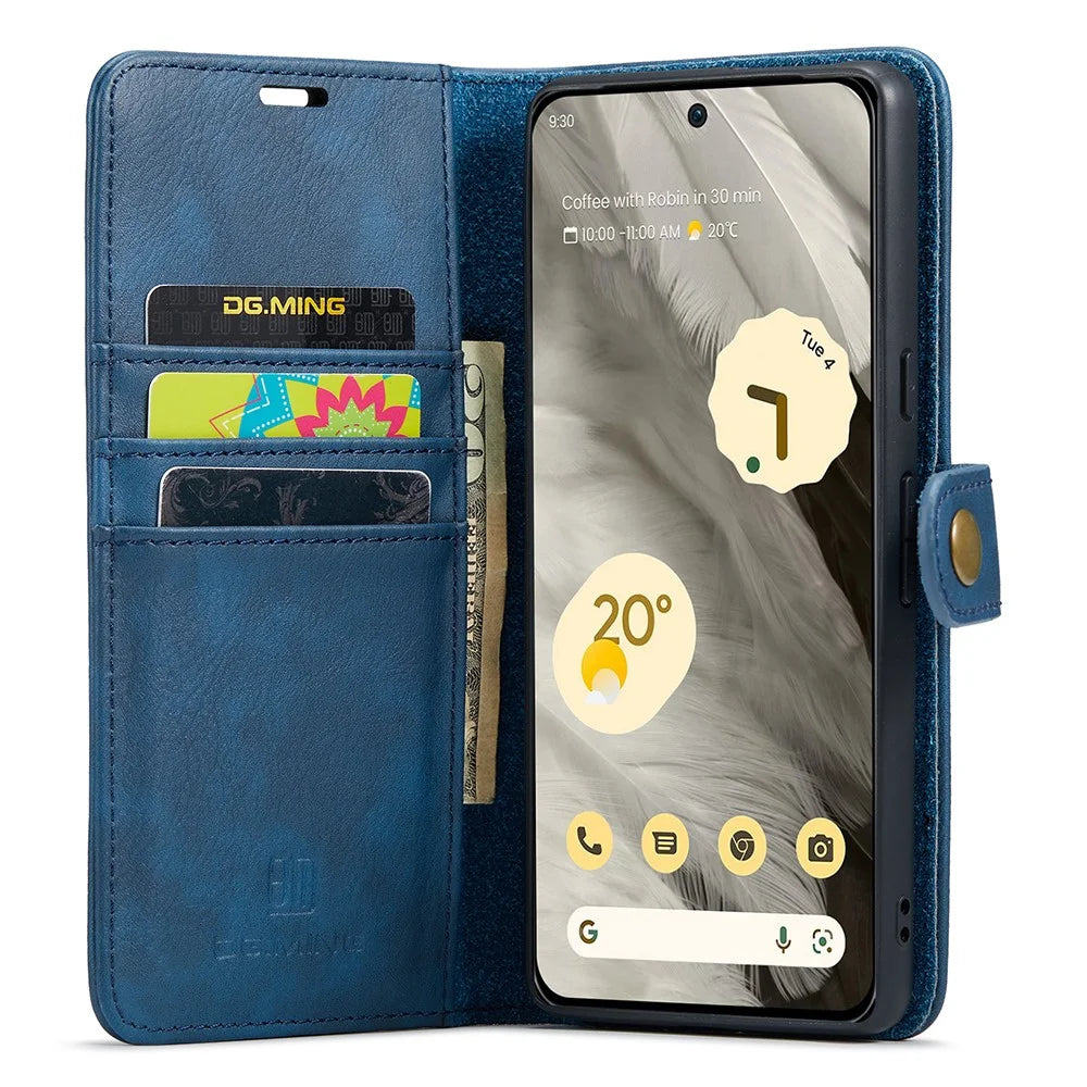DG.MING For Google Pixel 8 Detachable Magnetic Phone Case Drop Proof Split Leather Wallet Stand Cover - Blue - 2