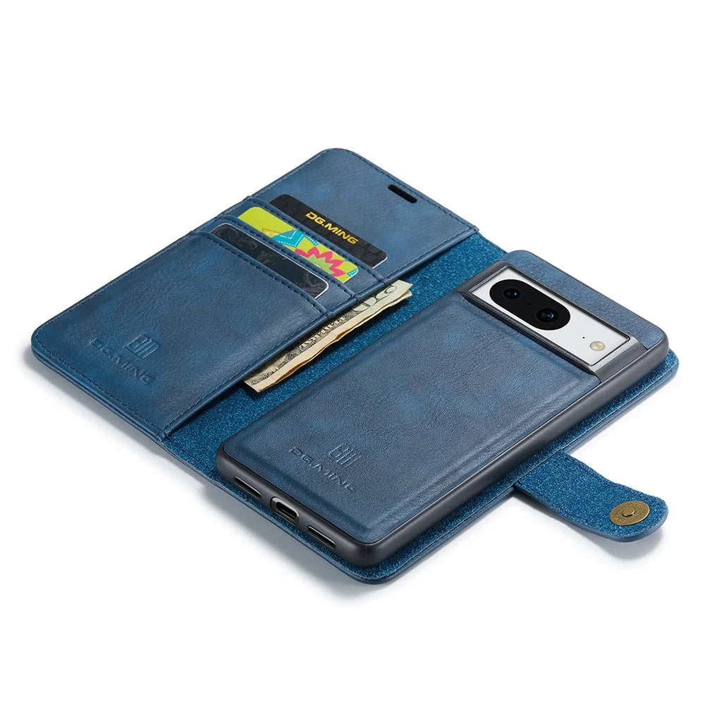 DG.MING For Google Pixel 8 Detachable Magnetic Phone Case Drop Proof Split Leather Wallet Stand Cover - Blue - 6