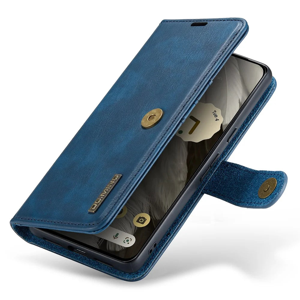 DG.MING For Google Pixel 8 Detachable Magnetic Phone Case Drop Proof Split Leather Wallet Stand Cover - Blue - 7