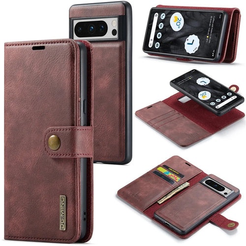DG.MING For Google Pixel 8 Pro Detachable Magnetic Phone Case Anti-scratch Split Leather Wallet Stand Cover - Red - 1
