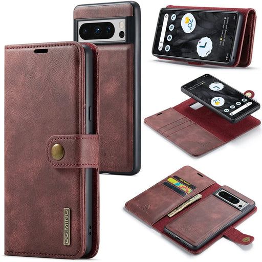 DG.MING For Google Pixel 8 Pro Detachable Magnetic Phone Case Anti-scratch Split Leather Wallet Stand Cover - Red - 1
