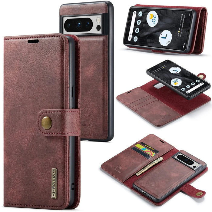 DG.MING For Google Pixel 8 Pro Detachable Magnetic Phone Case Anti-scratch Split Leather Wallet Stand Cover - Red - 1