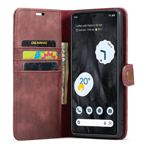 DG.MING For Google Pixel 8 Pro Detachable Magnetic Phone Case Anti-scratch Split Leather Wallet Stand Cover - Red - 2