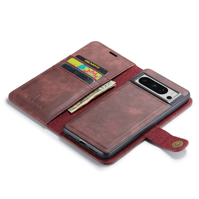 DG.MING For Google Pixel 8 Pro Detachable Magnetic Phone Case Anti-scratch Split Leather Wallet Stand Cover - Red - 6