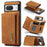 DG.MING M1 Series For Google Pixel 8 Magnetic Wallet Kickstand Phone Case Anti-drop PC+TPU+Leather Coated Back Cover - Brown - 1