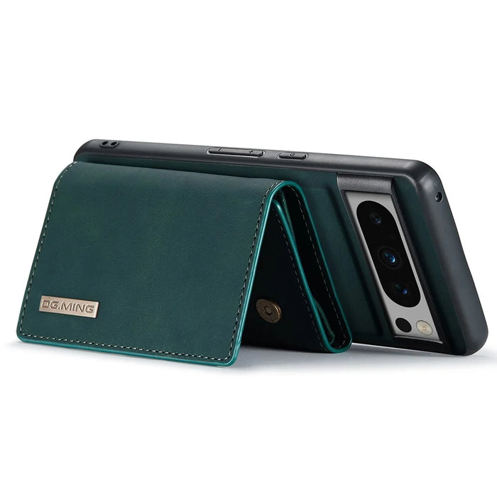 DG.MING M1 Series For Google Pixel 8 Pro Magnetic Wallet Kickstand Phone Case PC+TPU Leather Coated Shockproof Cover - Green - 3