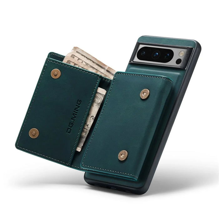 DG.MING M1 Series For Google Pixel 8 Pro Magnetic Wallet Kickstand Phone Case PC+TPU Leather Coated Shockproof Cover - Green - 4