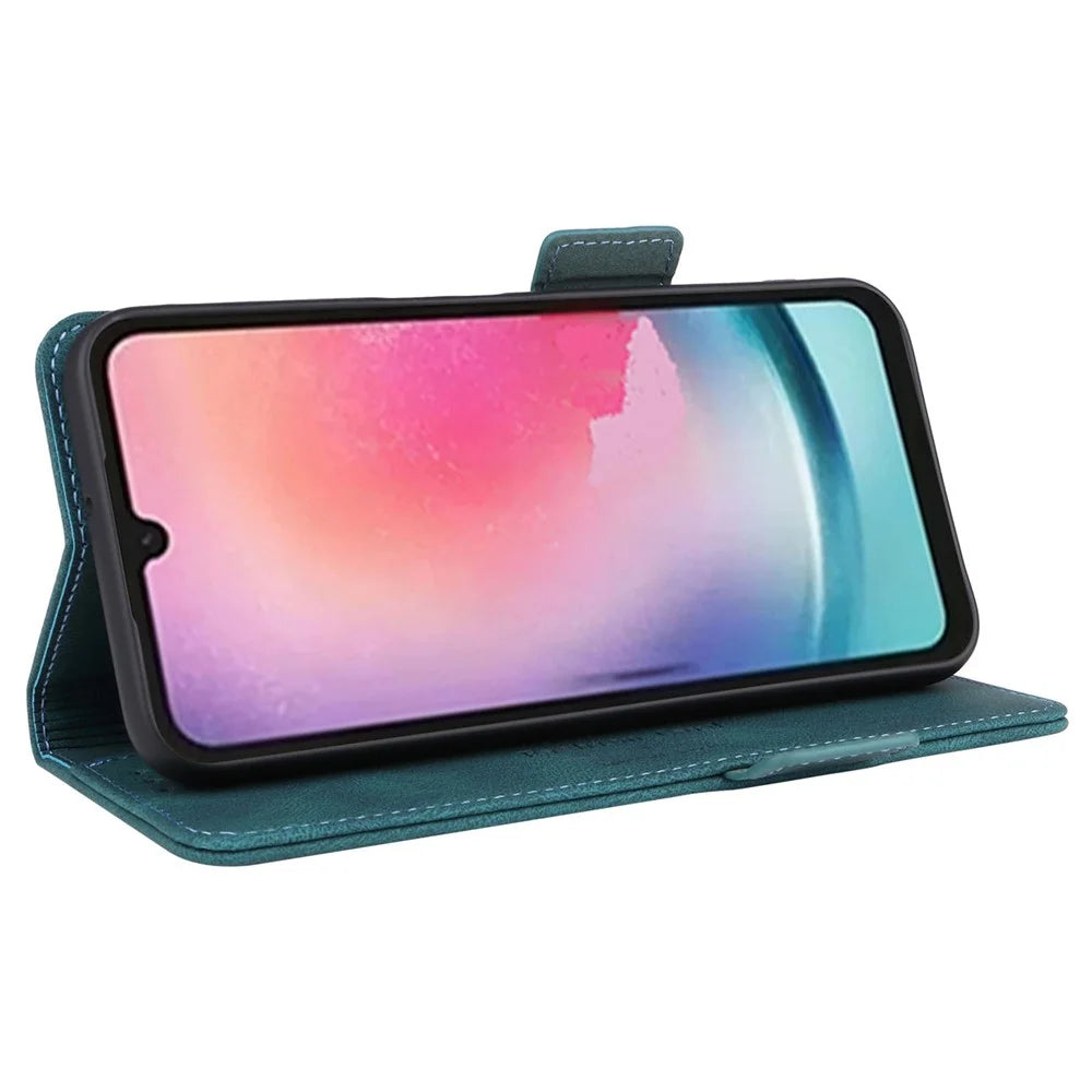 For Samsung Galaxy A25 5G (Global) (161.0 x 76.5 x 8.3mm) PU Leather Wallet Stand Phone Case Hardware Decor Protective Cover - Blue - 3