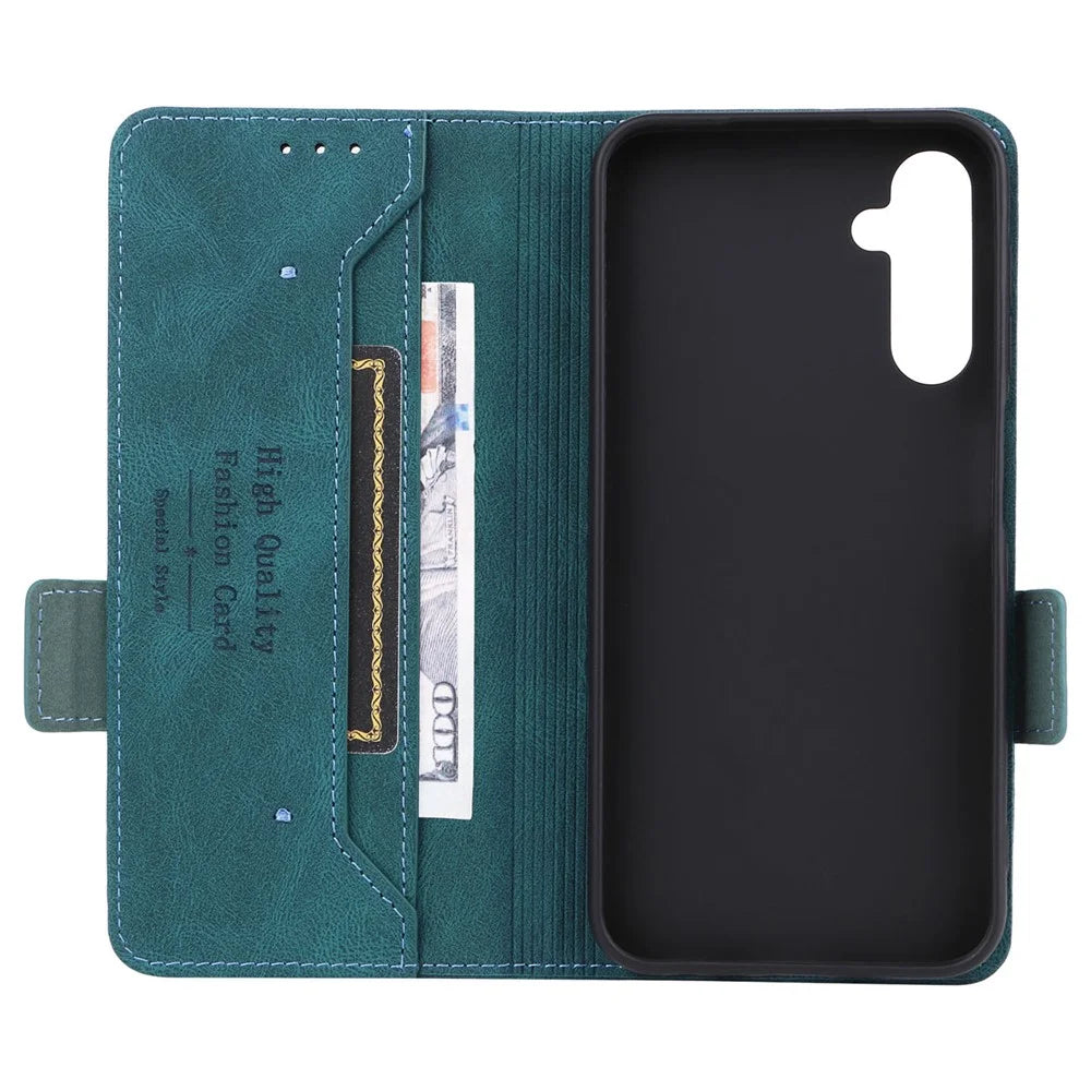For Samsung Galaxy A25 5G (Global) (161.0 x 76.5 x 8.3mm) PU Leather Wallet Stand Phone Case Hardware Decor Protective Cover - Blue - 5