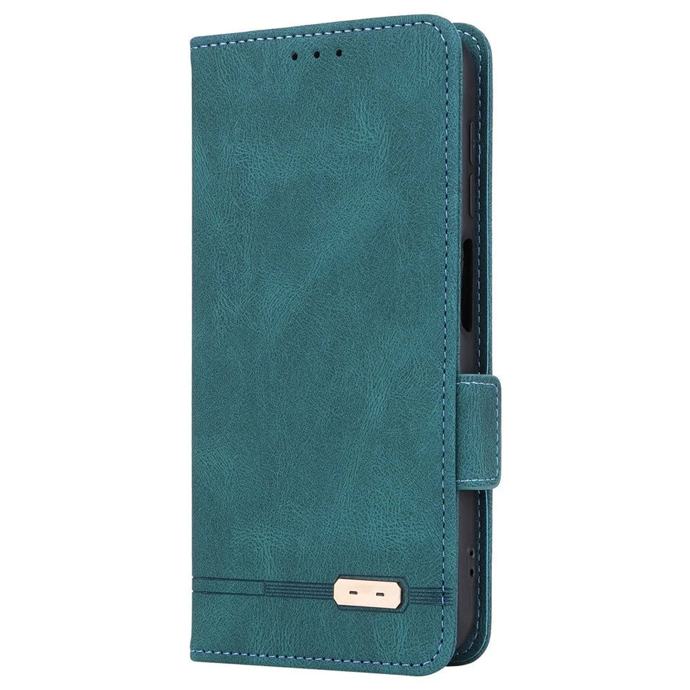 For Samsung Galaxy A25 5G (Global) (161.0 x 76.5 x 8.3mm) PU Leather Wallet Stand Phone Case Hardware Decor Protective Cover - Blue - 6