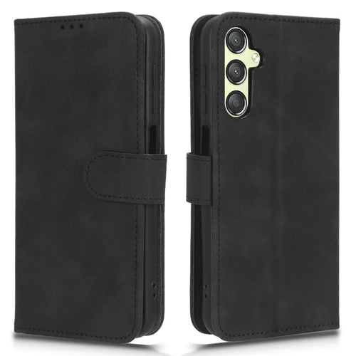 For Samsung Galaxy A24 4G (162.1 x 77.6 x 8.3mm) PU Leather Wallet Cell Phone Cover Anti-Dust Skin-touch Stand Case - Black - 1