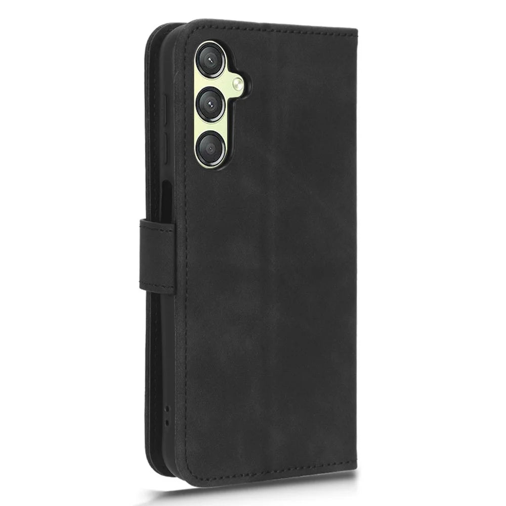 For Samsung Galaxy A24 4G (162.1 x 77.6 x 8.3mm) PU Leather Wallet Cell Phone Cover Anti-Dust Skin-touch Stand Case - Black - 5
