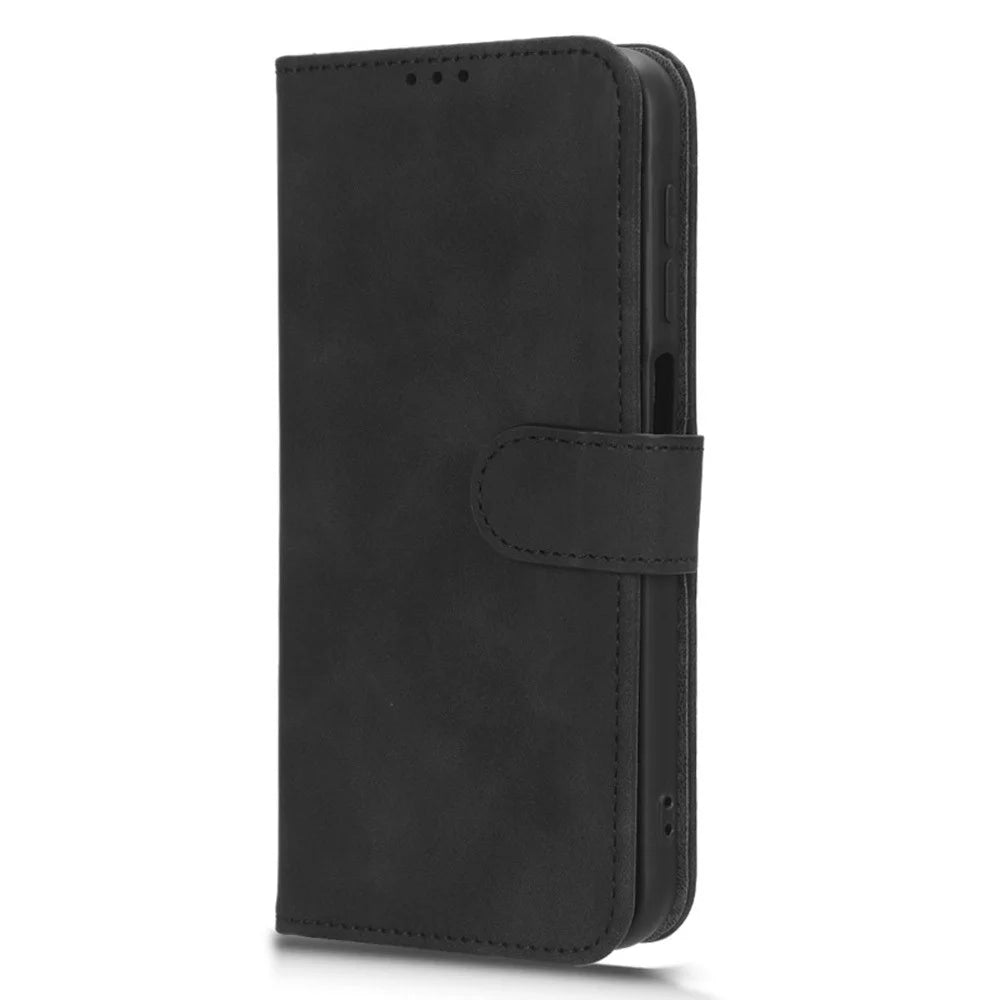 For Samsung Galaxy A24 4G (162.1 x 77.6 x 8.3mm) PU Leather Wallet Cell Phone Cover Anti-Dust Skin-touch Stand Case - Black - 6