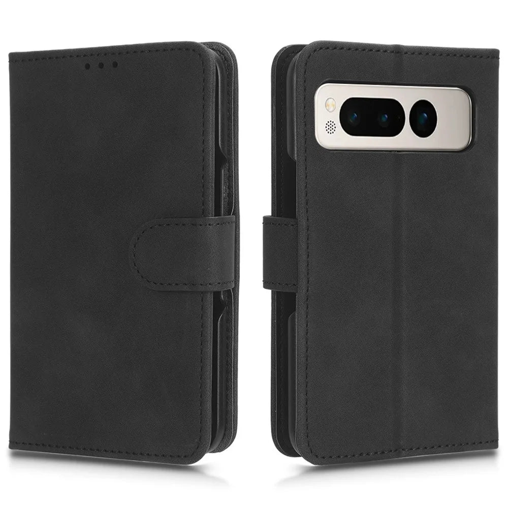 For Google Pixel Fold Skin-touch Stand Case Wallet Anti-drop PU Leather Phone Cover - Black - 1