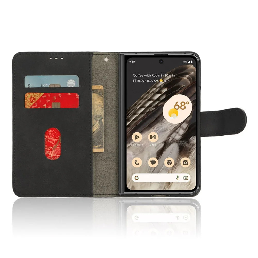 For Google Pixel Fold Skin-touch Stand Case Wallet Anti-drop PU Leather Phone Cover - Black - 2