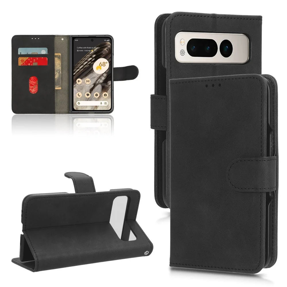 For Google Pixel Fold Skin-touch Stand Case Wallet Anti-drop PU Leather Phone Cover - Black - 7